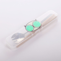 便携餐具筷子勺子套装可爱三件套学生叉子儿童筷盒木单人卡通收纳|款式B白猫【筷叉套装】