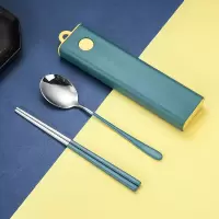 304不锈钢便携餐具盒筷子勺子叉子套装三件套学生单人可爱一人食|深海蓝(两件套)送水杯