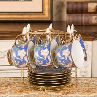 咖啡杯套装英式红茶杯陶瓷水杯子欧式茶具6件套家用办公室马克杯|如意6杯碟勺+架子