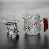 玻璃茶漏器泡茶滤网茶叶过滤器水晶茶滤个性创意茶漏茶具配件|水晶茶漏+锤纹两朵梅公杯