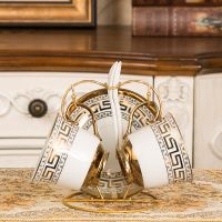 咖啡杯套装英式红茶杯陶瓷水杯子欧式茶具6件套家用办公室马克杯|吉祥2杯碟勺+架子