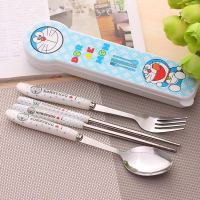 卡通kt猫不锈钢旅行餐具筷勺叉子三件套中小学生儿童便携餐具套装|机器猫三件套