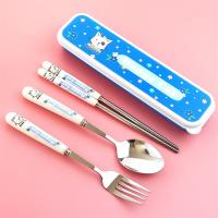卡通kt猫不锈钢旅行餐具筷勺叉子三件套中小学生儿童便携餐具套装|猫咪三件套