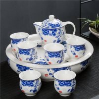 精品陶瓷功夫茶具青花防烫双层大号茶杯不烫手陶瓷器茶具茶壶茶道|国色天香整套(含茶盘)