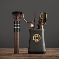 功夫茶具配件黑檀实木茶道六套装大全6泡茶工具茶夹针勺|黑陶茶道(菱形窗花)升级款六