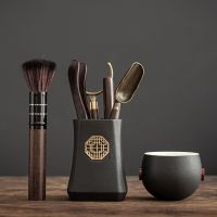 功夫茶具配件黑檀实木茶道六套装大全6泡茶工具茶夹针勺|(菱形窗花)升级款六+个人杯