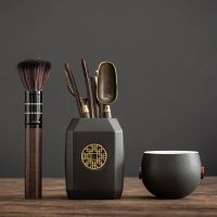功夫茶具配件黑檀实木茶道六套装大全6泡茶工具茶夹针勺|(圆形窗花)升级款六+个人杯