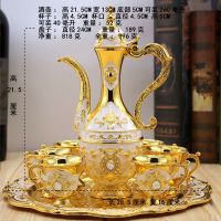 欧式俄罗斯新品金属酒壶酒杯创意合金酒具套装精美礼品家居摆件|金白色酒具