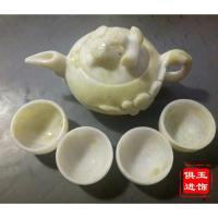 天然白玉阿富汗玉石茶具 功夫茶壶酒具摆件玉壶 养生高档茶杯套装|蓝田玉松竹梅款