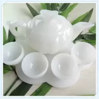 天然白玉阿富汗玉石茶具 功夫茶壶酒具摆件玉壶 养生高档茶杯套装|白玉元宝款
