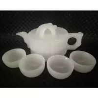 天然白玉阿富汗玉石茶具 功夫茶壶酒具摆件玉壶 养生高档茶杯套装|白玉节节高升款