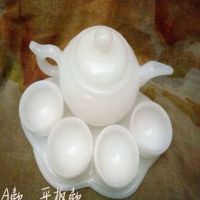 天然白玉阿富汗玉石茶具 功夫茶壶酒具摆件玉壶 养生高档茶杯套装|白玉平平安安款