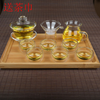 耐热高温玻璃盖碗 功夫茶具三才泡茶敬茶杯茶碗备大小码加厚|加厚大盖碗公道杯漏6双层杯竹盘