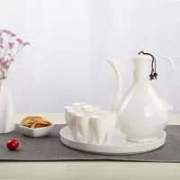 陶瓷酒壶酒杯白杯套装家用陶瓷中式酒壶酒杯托盘酒具套装|浮雕白色