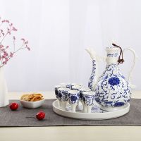 陶瓷酒壶酒杯白杯套装家用陶瓷中式酒壶酒杯托盘酒具套装|缠枝莲