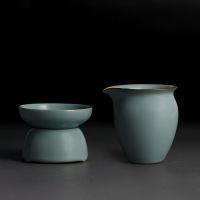 汝窑茶漏泡茶神器滤茶器茶叶过滤网创意陶瓷茶隔隔离茶滤茶具配件|茶漏套组(天青陶孔)+天青领合公杯