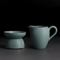 汝窑茶漏泡茶神器滤茶器茶叶过滤网创意陶瓷茶隔隔离茶滤茶具配件|茶漏套组(天青陶孔)+天青美人公杯