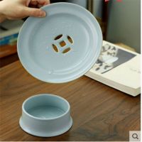 汝窑茶漏泡茶神器滤茶器茶叶过滤网创意陶瓷茶隔隔离茶滤茶具配件|天青铜钱孔壶承