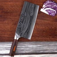 梅家手工锻打大马士革激光纹菜刀免磨菜刀切片刀斩切刀厨刀|国产9cr18mov三合钢