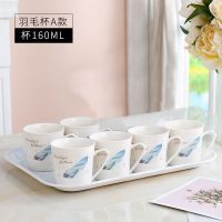 陶瓷水具杯具凉水壶冷水壶水杯套装喝水杯子家用客厅茶杯茶具简约|羽毛A款 六个杯