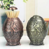 欧式牙签筒创意复古牙签盒福字手压自动弹出家用摆件客厅牙盅寓意|孔雀混搭两个装