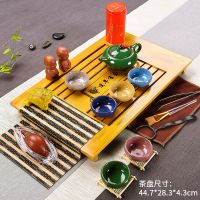 特价潮汕功夫茶具套装家用整套实木茶盘陶瓷紫砂茶壶茶杯茶道|19七彩冰裂年年有余套装
