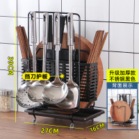不锈钢刀架厨房用品置物架家用大全能筷子笼砧板菜刀具收纳架|升级带挡板【不锈钢】黑色