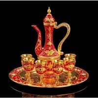 厂家优惠价富贵玫瑰花酒具套装俄罗斯摆件家用合金礼盒白酒杯|金大红