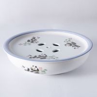 潮汕陶瓷功夫茶具圆形茶盘茶船储水式特价空船托盘简约办公家用|国宝熊猫：十寸直径26cm