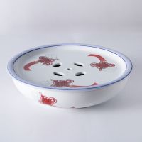 潮汕陶瓷功夫茶具圆形茶盘茶船储水式特价空船托盘简约办公家用|中国结:十寸直径26cm