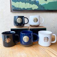 杯子情侣铜牌马克杯黑白色人鱼铜章杯限量版水杯礼盒带盖勺