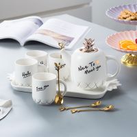 简约下午茶具套装陶瓷英式红茶壶欧式咖啡杯水具家用结婚礼物|白色-1壶4杯1托盘1过滤网