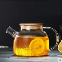 耐高温玻璃泡茶壶家用大容量烧水煮茶器花果茶具晾冷水壶凉开水壶|加厚1000ML竹盖壶 壶+2直身把杯+竹盘