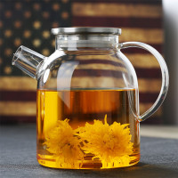 耐高温玻璃泡茶壶家用大容量烧水煮茶器花果茶具晾冷水壶凉开水壶|加厚1600ML钢盖壶 壶+2直身把杯+竹盘