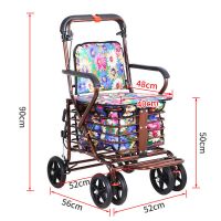 可推可坐折叠老人代步车四轮老年菜篮子手推车便携买菜拖车|升级减震双轮靠背款花布
