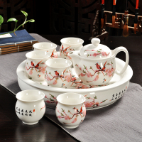 茶具套装整套家用双层隔热茶壶茶杯陶瓷功夫茶具带茶盘|水点桃花C8-1
