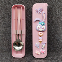 筷收纳盒便携筷勺子学生可爱不锈钢儿童卡通创意野餐外出餐具套装|粉-大头星黛露