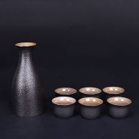 老式陶瓷酒具套装酒壶分酒器白酒杯烈酒杯日式烧酒壶小酒盅清酒具|粗陶酒具一壶六杯-安全包装