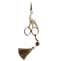 复古日式茶叶袋剪刀 鹤形茶艺茶包包装小剪 手工鱼线不锈钢装饰剪|鹤剪镀金+中国结挂坠11.5cm挂坠随机选色备注