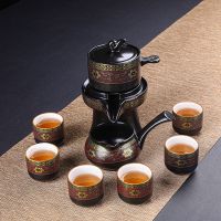 新款办公白瓷功夫茶具套装特价泡茶壶家用石磨半自动懒人整套|8头如意金曼自动茶具套装