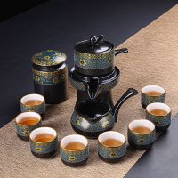 新款办公白瓷功夫茶具套装特价泡茶壶家用石磨半自动懒人整套|11头暗香自动茶具