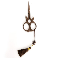 复古日式茶叶袋剪刀 鹤形茶艺茶包包装小剪 手工鱼线不锈钢装饰剪|吉他镀钛+中国结挂坠11.5cm挂坠随机选色备注