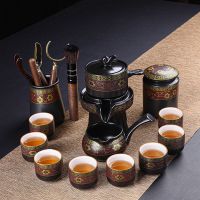 新款办公白瓷功夫茶具套装特价泡茶壶家用石磨半自动懒人整套|12头如意金曼自动茶具套装