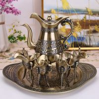 俄罗斯青铜酒壶仿古铜器婚庆酒具欧式艺术复古黄酒壶家用白酒酒壶|青铜复古酒樽+4杯