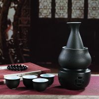 陶瓷黄酒温酒器烫酒壶白酒暖酒器家用烛台加热清酒壶酒杯酒具套装|黑两装