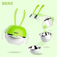 英国婴儿童餐具套装不锈钢外出便携叉勺碗宝宝辅食碗|绿色小兔(无赠品)