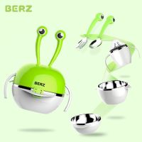 英国婴儿童餐具套装不锈钢外出便携叉勺碗宝宝辅食碗|绿色大眼蟹(无赠品)