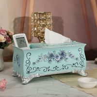 欧式田园风自动牙签盒 按压式创意树脂家用餐桌面简约手压牙签筒|018蓝纸巾盒