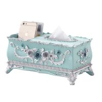 欧式田园风自动牙签盒 按压式创意树脂家用餐桌面简约手压牙签筒|019蓝纸巾盒