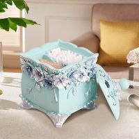 欧式田园风自动牙签盒 按压式创意树脂家用餐桌面简约手压牙签筒|满庭芳蓝棉签盒